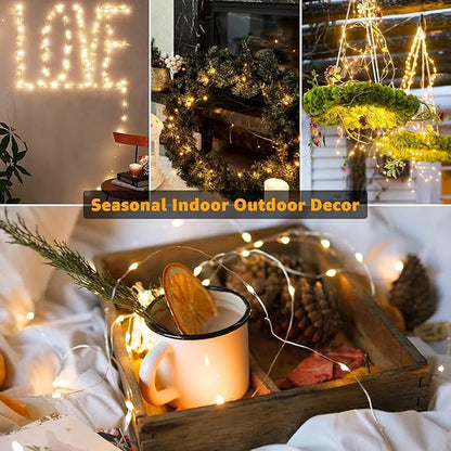 12 Pack Fairy Lights Battery Operated 7ft 20 LED Mini String Lights Twinkle Lights Silver Wire Firefly Starry Lights for Mason Jars Wedding Party Christmas Centerpiece Table Decorations, Warm White