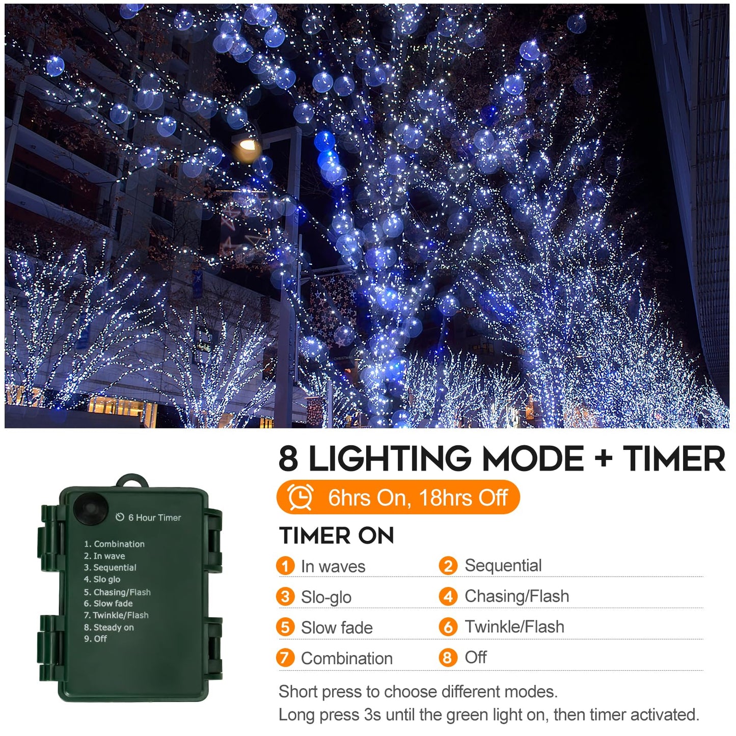 FairyGlim Battery Operated Christmas Lights, 20FT 200 Micro LEDs Fairy Lights with 8 Modes and Timer, Green Copper Wire for Indoor Outdoor Christmas Tree Wreath Garland Garden Party,Cool White