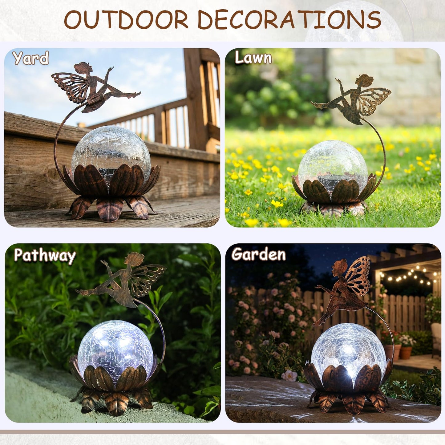 MUMTOP Solar Lantern Fairy Light, Crackle Glass Solar Lights Outdoor LED Waterproof Tabletop Lamp for Table, Yard, Garden, Patio, Lawn Decor or Mother's Day Gifts