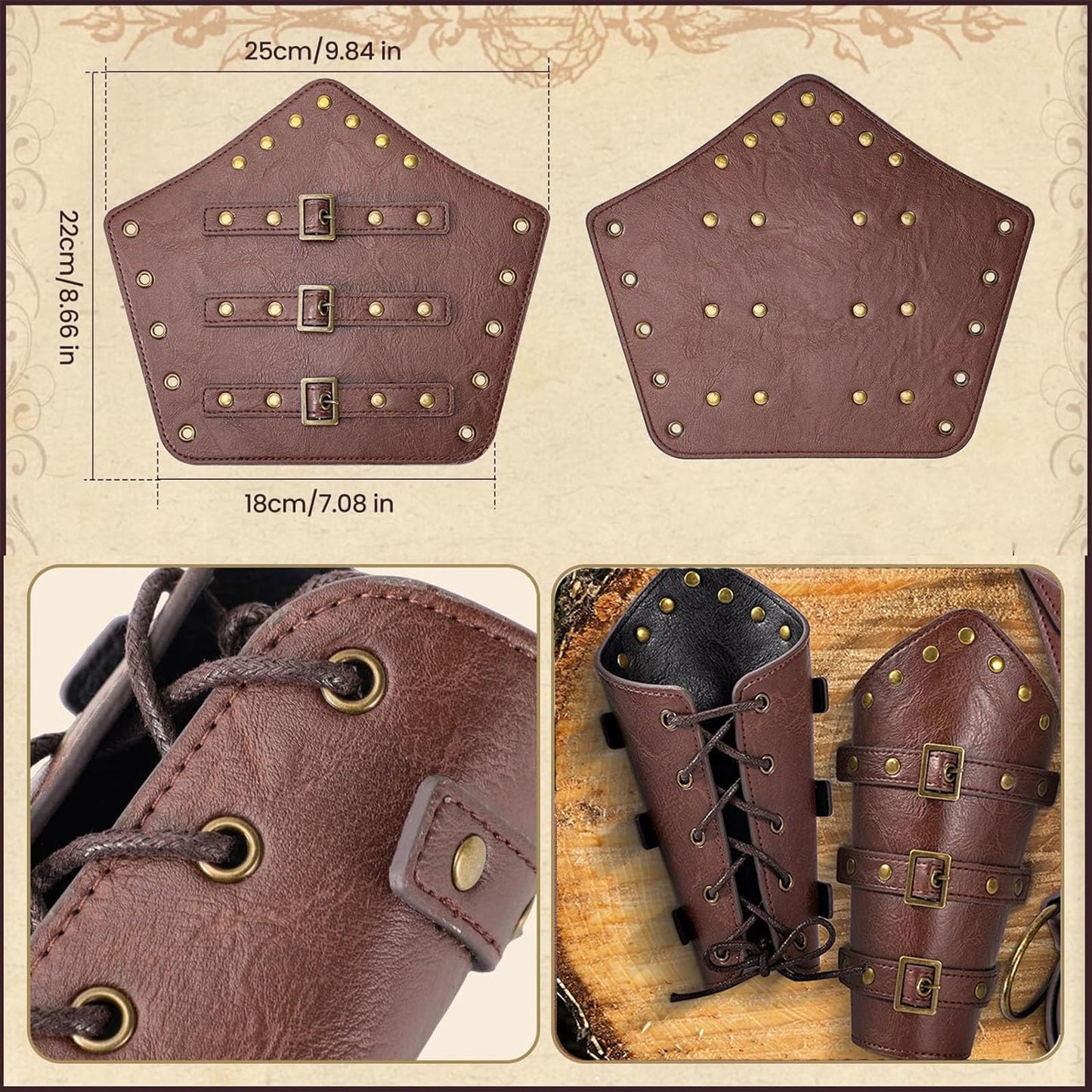 Renaissance Belt Pouch Purse Viking Bracer Hook Halloween Set Medieval Festival Costume Accessory Casual Fanny Pack Waist Bag (Dual-Brown)