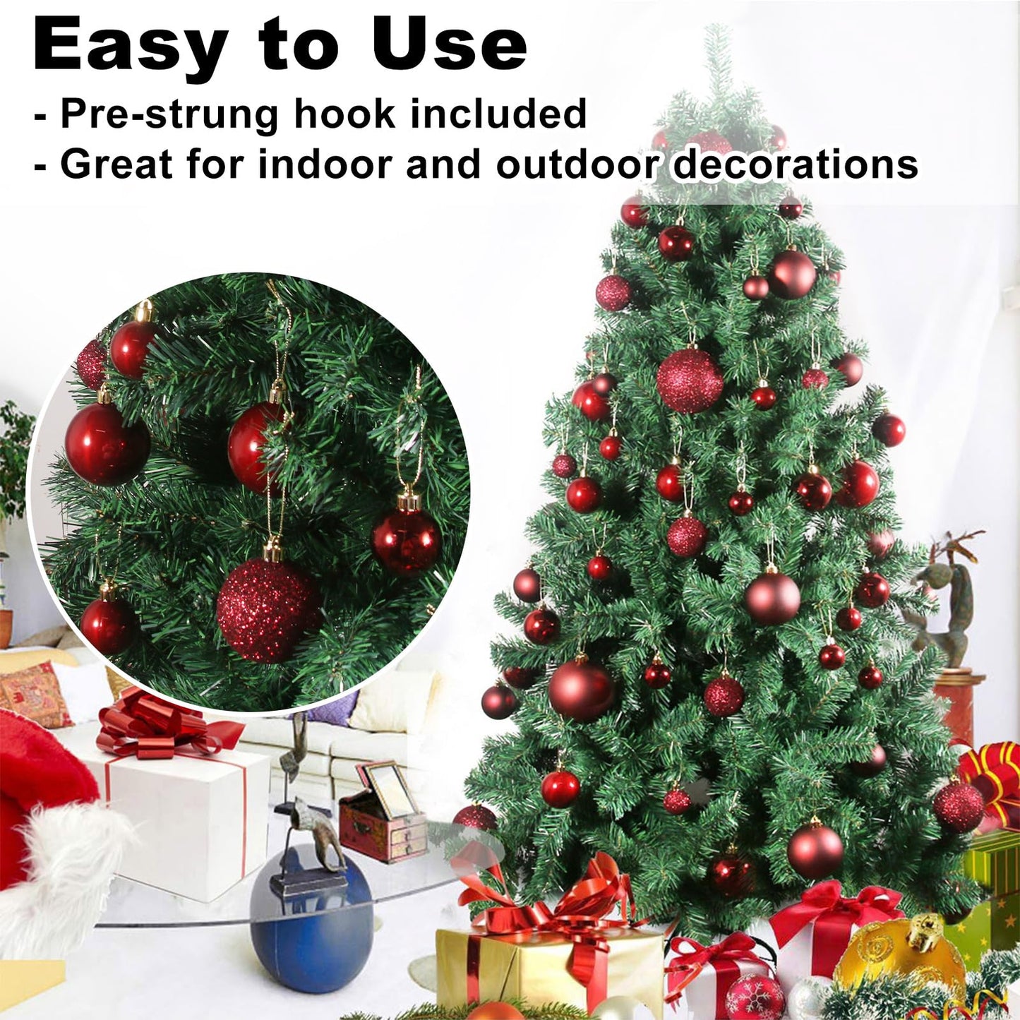 Maroon 2.5" Christmas Balls Christmas Tree Decoration Ornaments Shatterproof Hanging Balls for Birthday Halloween Holiday Wedding Decorations Set of 24pcs