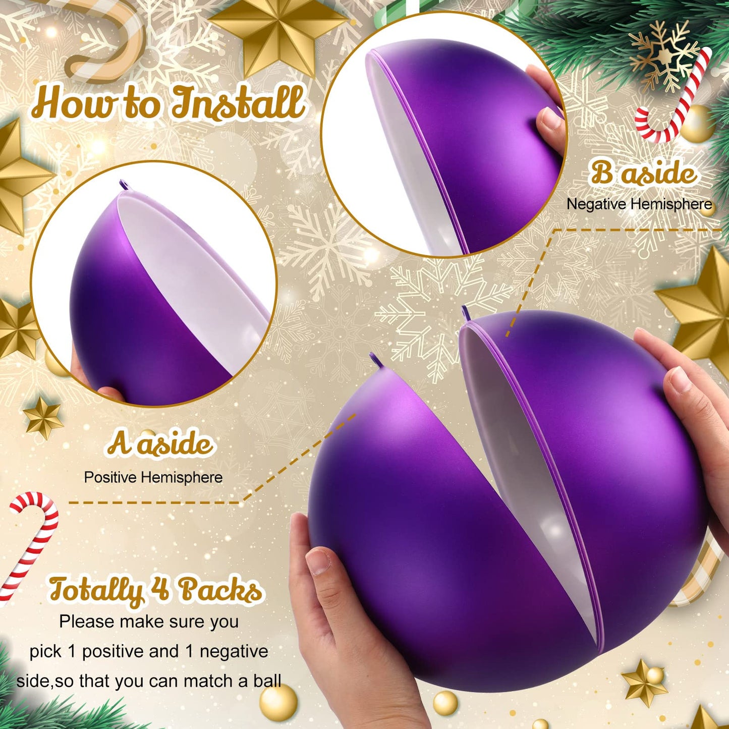 Zubebe 2 Pcs 8" Giant Fillable Christmas Ornaments with Ribbons Oversized Plastic Xmas Balls for Outdoor Lawn Yard Decor, Tree Hanging, Holiday Gifts(Matte Purple)