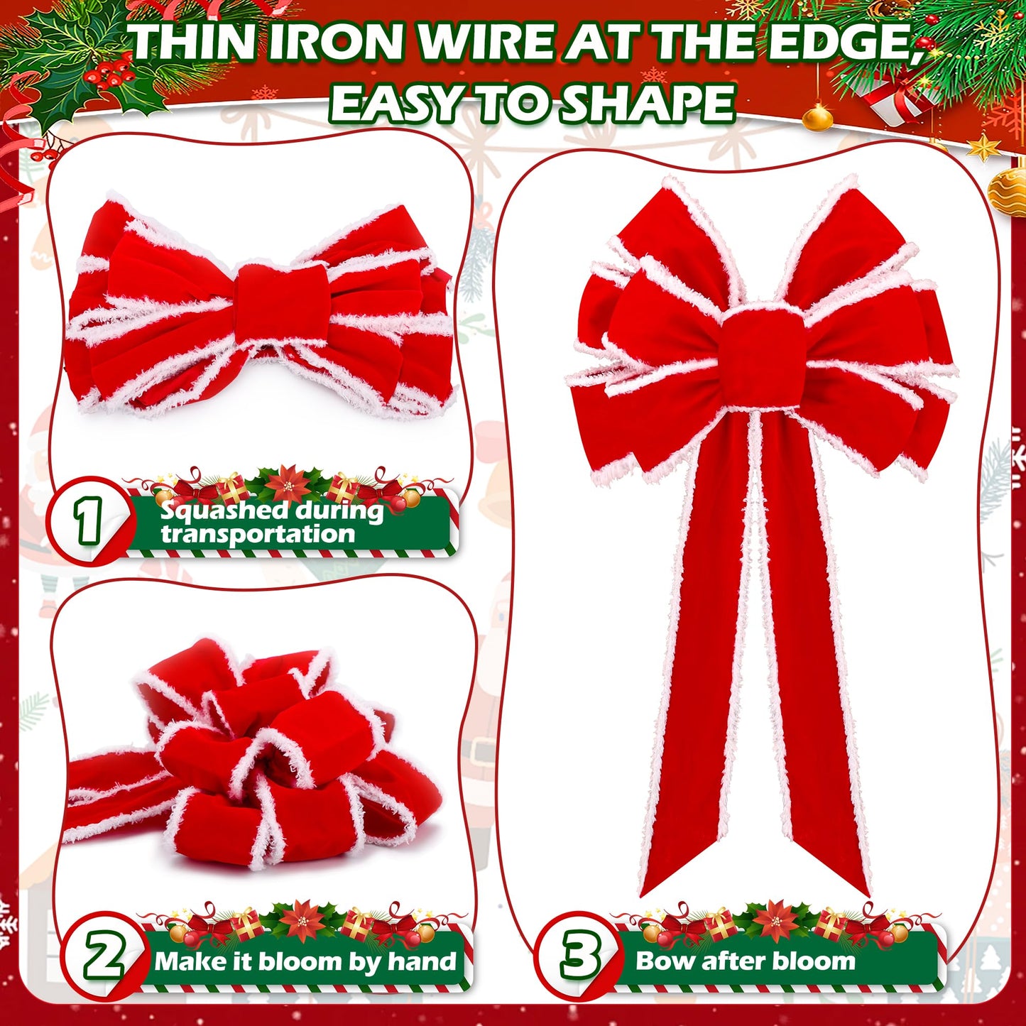 Anyfire Large Red Christmas Bow: 10'' x 21'' Large Christmas Tree Topper Bow Red Velvet Bow with White Edge for Wreath Garland Stair Fireplace Home Indoor Outdoor Xmas Decoration (1 Packs)