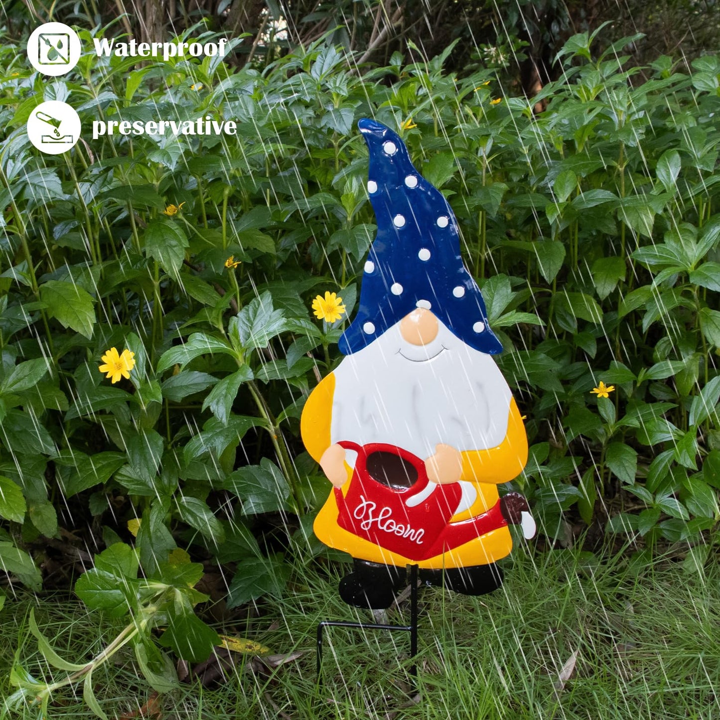 Voumsil Metal Yard Signs Decor for Rust Prevention, Yard Stakes with Gnomes for Outside Garden Yard Lawn Porch Holiday Party(Blue)