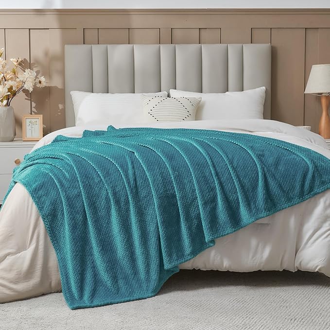 NEWCOSPLAY Super Soft Twin Blanket Dark Blue Premium Silky Flannel Fleece Leaves Pattern Lightweight Bed Blanket All Season Use (Dark Blue, Twin(60"x80"))