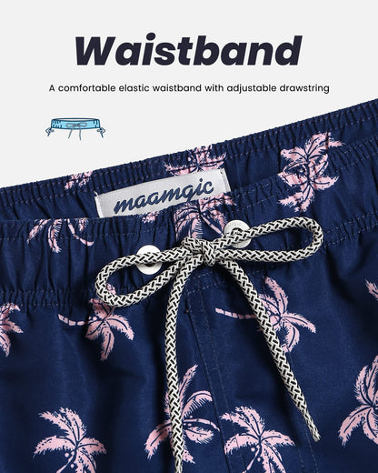 maamgic Mens Swim Trunks Quick Dry Swim Shorts with Mesh Lining Funny Swimwear Bathing Suits 7inch Navy Palm Large