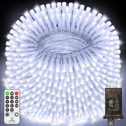200 FT 500 LED Christmas Lights Outdoor Decorations Super Long Fairy Lights Waterproof 8 Modes Timer Clear Wire String Lights for Outside House Tree Patio Yard Wedding Party Holiday-Cool White