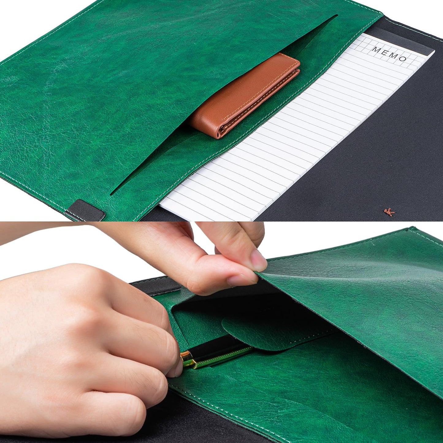 Large PU Leather A4 File Folder Document Holder for Men Women, Waterproof Portfolio Envelope Folder Case, Office Organizer for Colleagues Coworkers, File Folder Organizer for College Student - Green