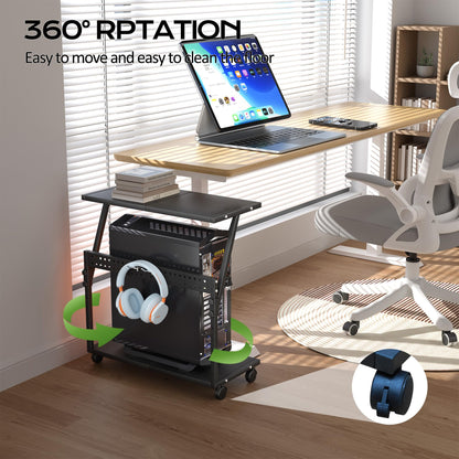 Tyfnry 24In Large PC Stand, 5 Levels Height Adjustable Computer Tower Stand with Wheels and Hooks, CPU Holder Cart for Floor, Carpet and Under Desk, Easy Assembly（NOT Including Power Strips）