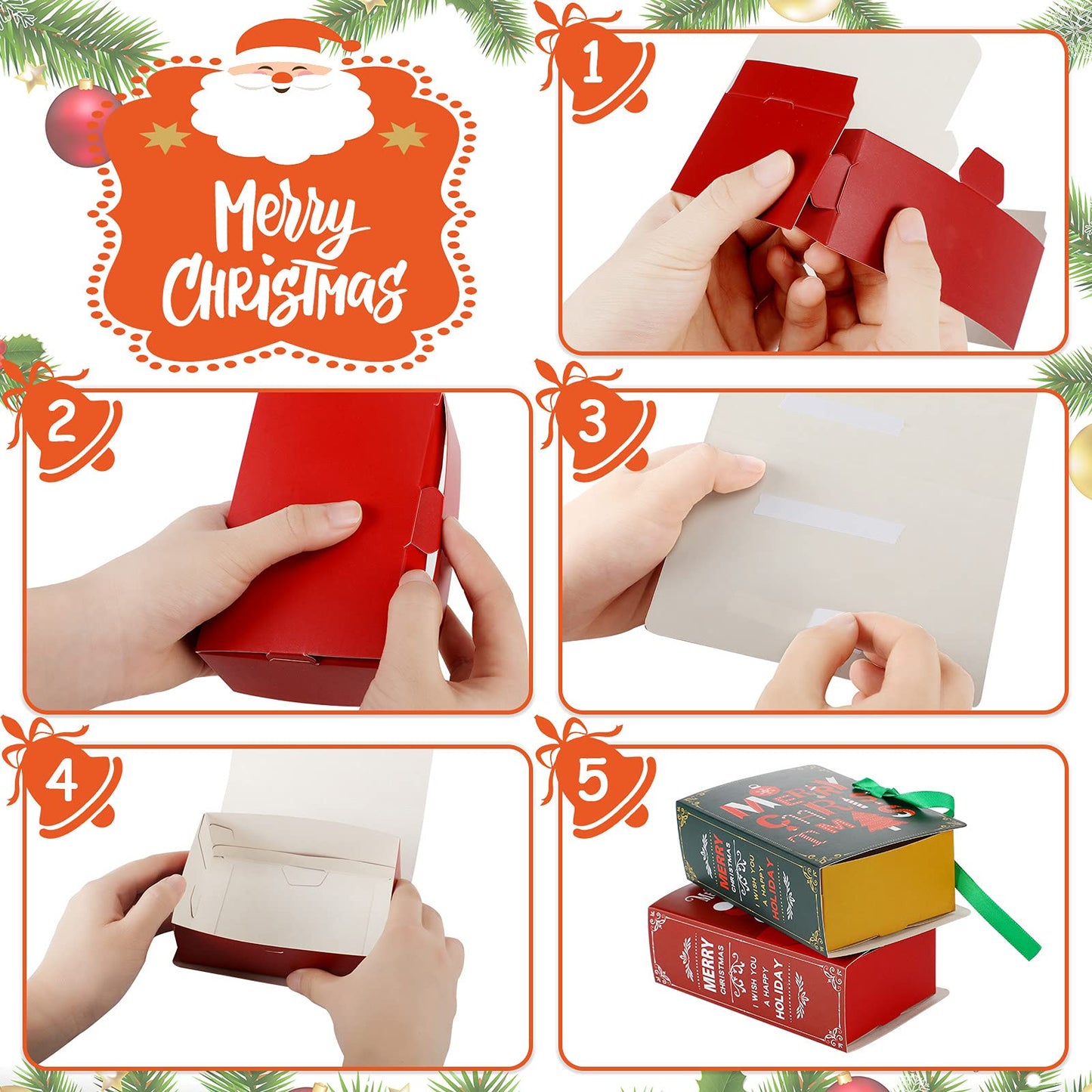 Outus 24 Pcs 3.15 x 1.8 x 4.3 Inch Small Christmas Cookie Tin Mini Xmas Cookie Boxes Trays for Gift Giving Holiday Pastries Box Chocolate Candy Bakery Cakes Goodies Treat Food Container Box Packaging