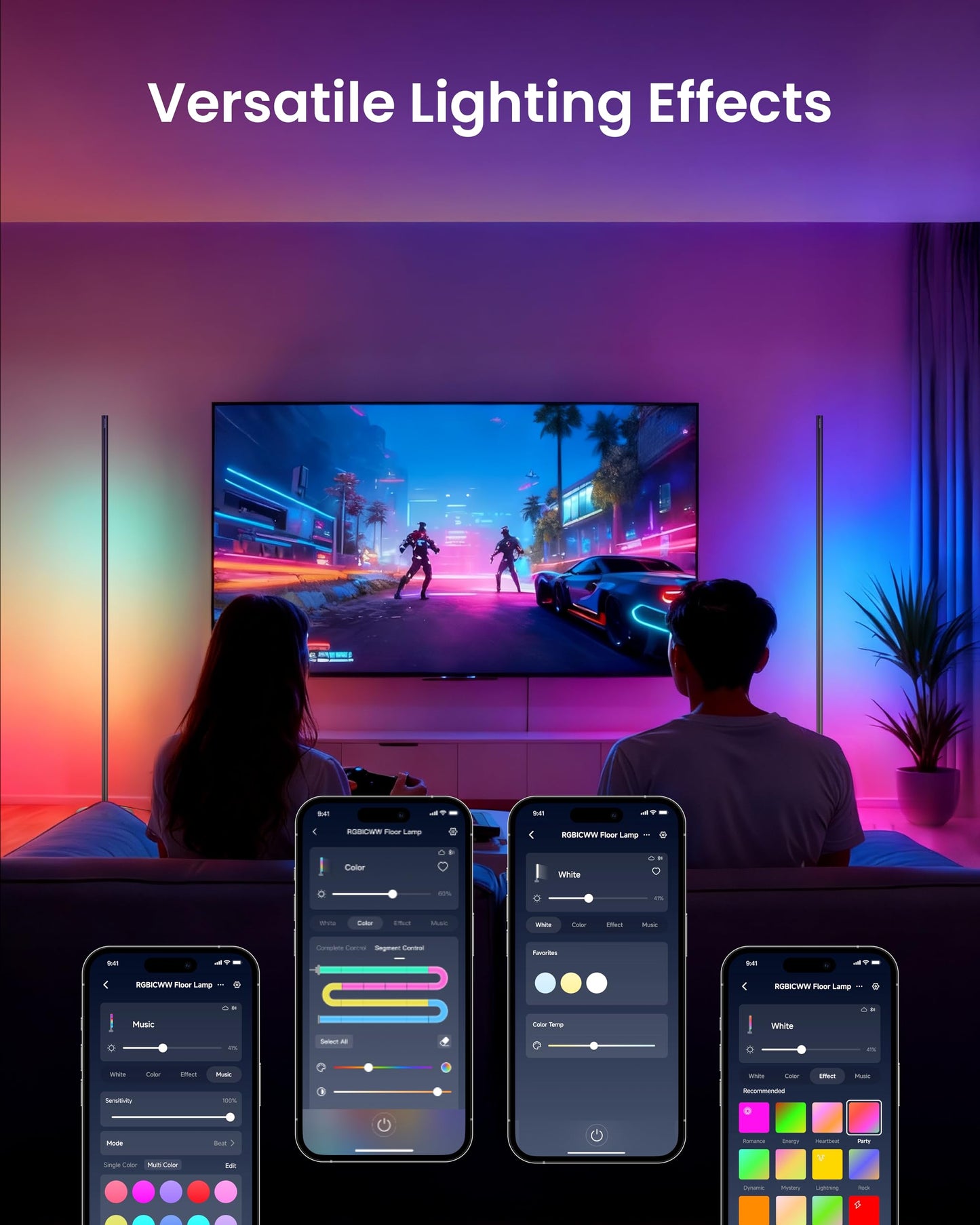 SwitchBot Smart Floor Lamp RGBICWW Voice/App Controlled Works with Alexa, Apple Home & Google, Matter, Warm & Cool White, 1200lm Music Sync, Lamp for Living Room for Bedroom — Christmas/Holiday décor