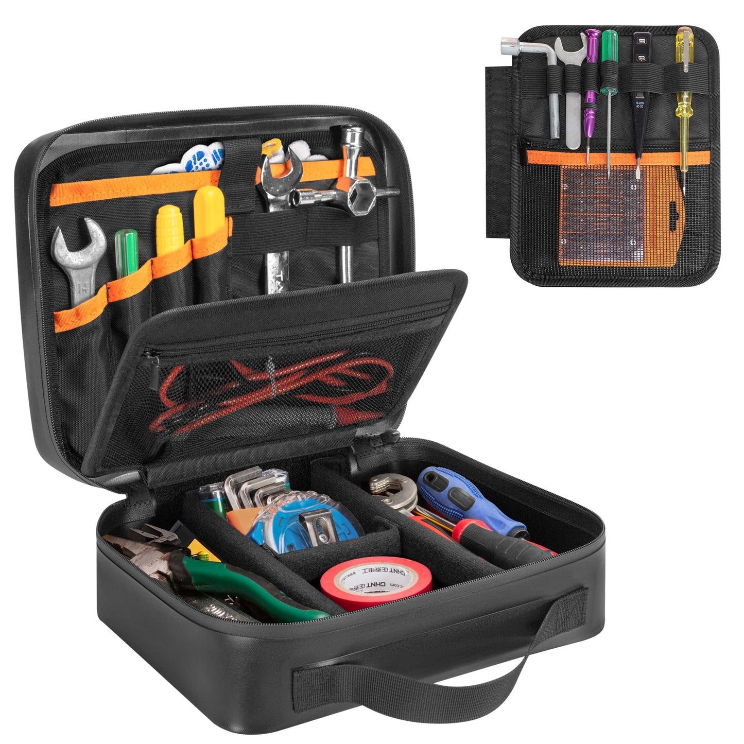 GRAOSO Water-resistant Utility Pouch, Multi-Purpose Tool Bag for Electronic, First Aid, Durable Leather Thermocompression Design, with Removable Binder and Divider, Black