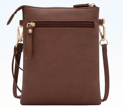 Solene Women's Faux Leather Organizer Multi Zipper Pockets Handbag With Detachable Wristlet Crossbody Bag-WU002(Coffee)