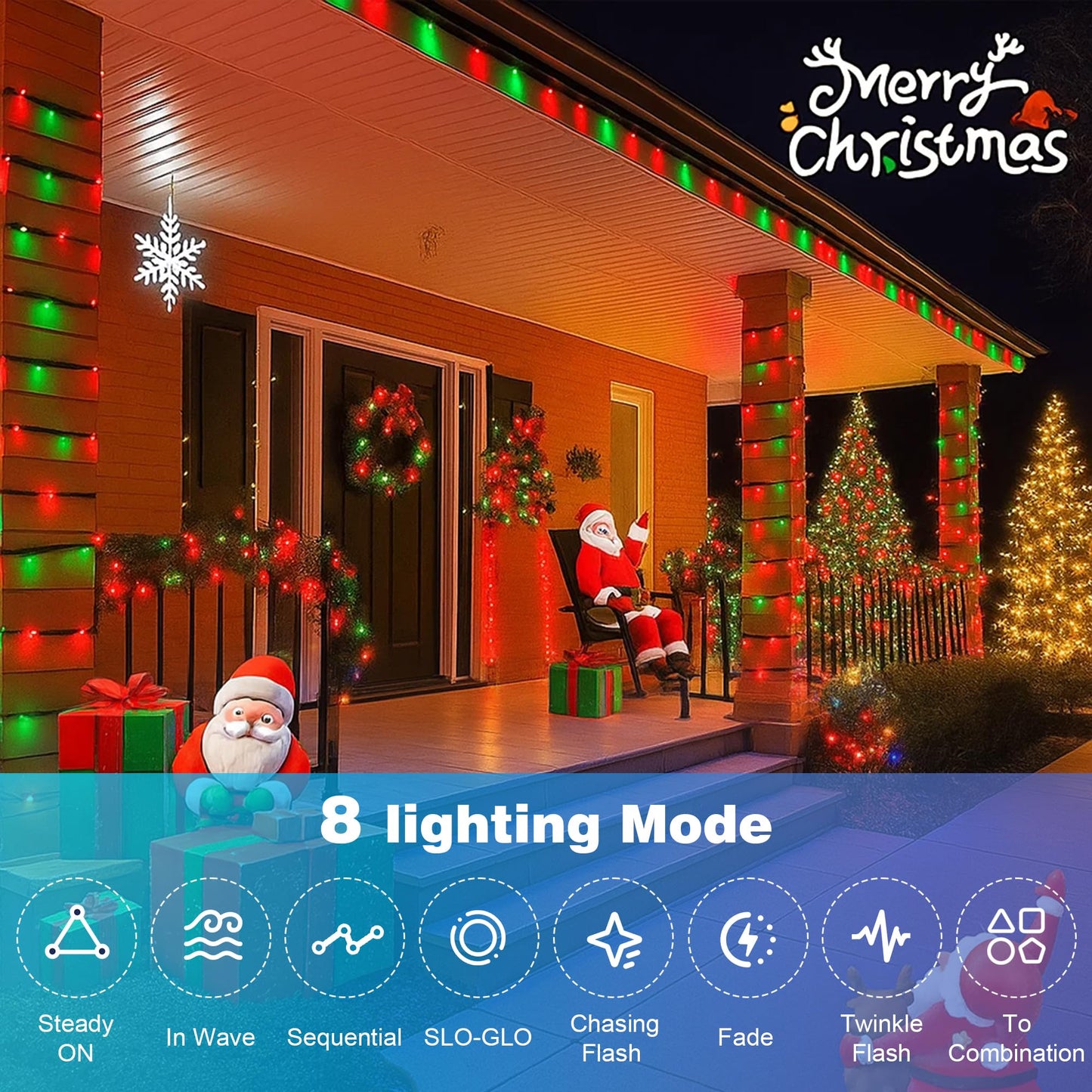 Domolli Christmas Lights 500LED 164FT, Waterproof Christmas Tree Lights with 8 Modes, Remote Control 3 Timers & Memory Function Xmas Decorations for House and Holiday (Red and Green)