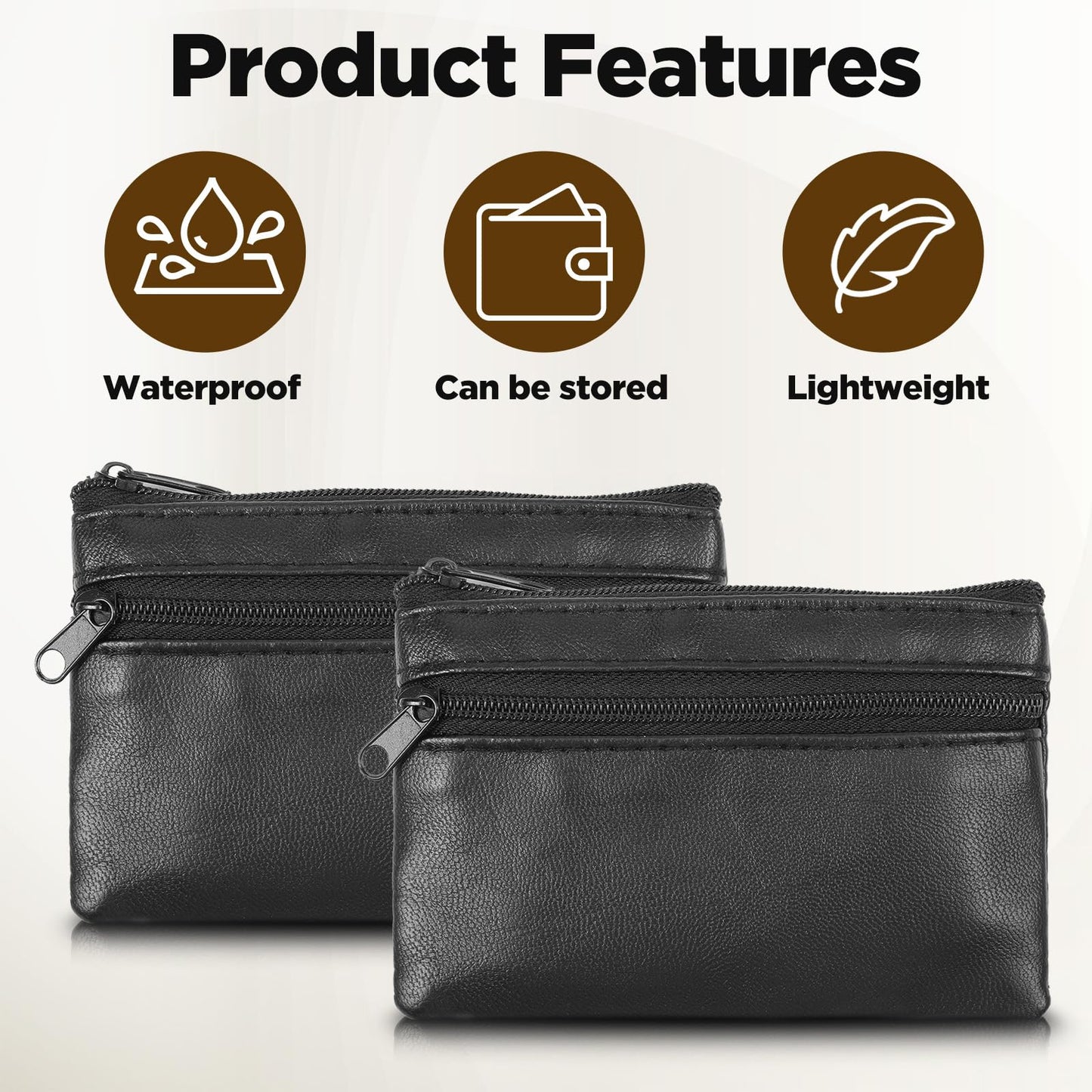 DOPENSPI 2 Pcs PU Leather Zipper Coin Purse, Mini Change Wallet Card Holder Black Zipper Pouch Small Coin Pocket Pouch for Women Men Purse Travel Daily Use