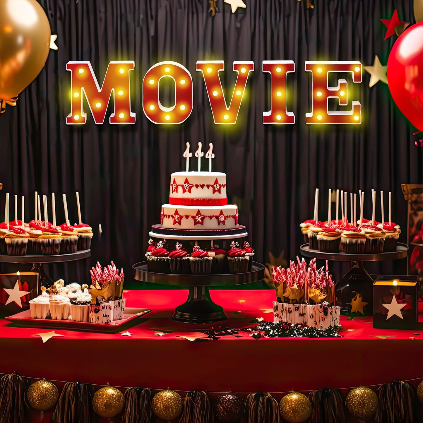 Aurelema Movie Night Decorations 6.3" Movie Light up Letters Sign Decor Battery Powered Marquee Lighted Sign LED Letter Lights for Theme Party Theater Poster Birthday Home Tabletop Wall Decor Supplies