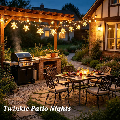 Solar Star Lights Outdoor - 50 LED Solar String Lights Outdoor Waterproof, 30.68ft Solar Powered Star String Lights, Warm White Twinkle Fairy Lights for Garden Fence Yard Decorations, 8 Modes