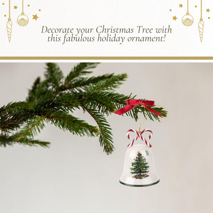 Spode Christmas Tree Candy Cane Bell Ornament, Elegant Hanging Decoration for Christmas Trees - Holiday Home Accents & Festive Ornament - Thoughtful Keepsake & Gift for Friends & Family