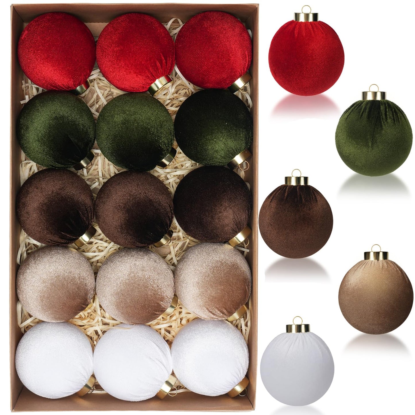 Christmas Tree Ornaments Velvet Balls, 15 Pack 3.15 Inch Shatterproof Neutral Hanging Ornaments for Christmas Xmas Decoration Indoor Holiday Decorations