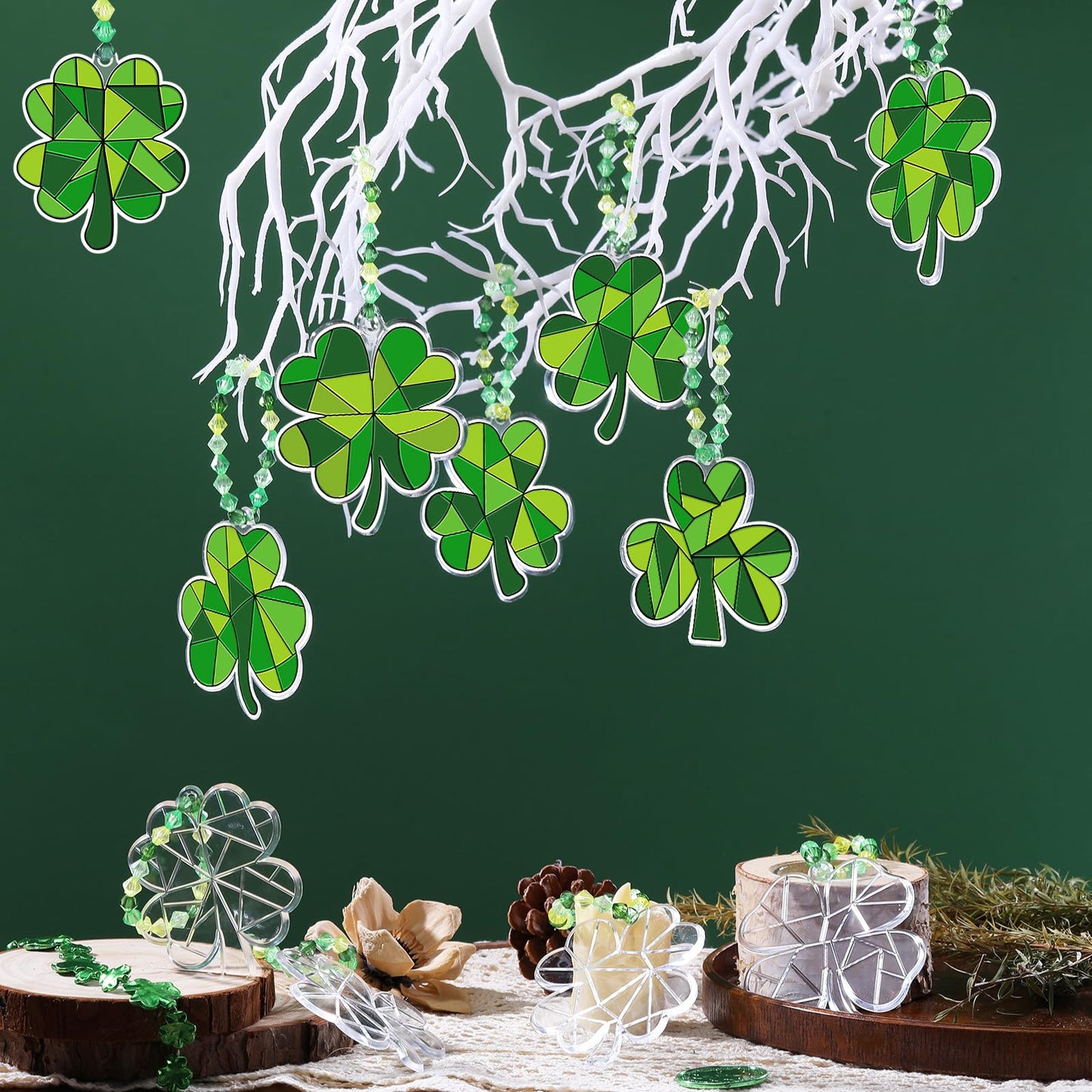 Beeveer 30 Sets St. Patricks Day Shamrock Clover Suncatchers Window Art, Lucky DIY Irish Sun Catchers Bulk Crafts Paint Your Own Window Ornaments for Adults Home Birthday Activity Party Decor