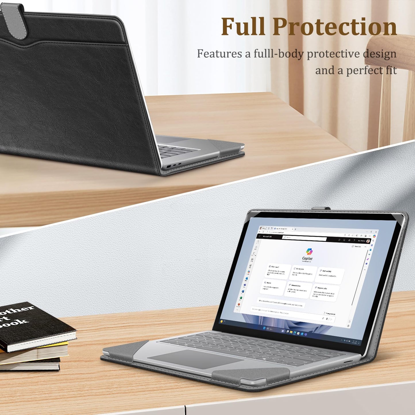 Fintie Sleeve Case for 15 Inch Microsoft Surface Laptop 6/5/4/3 (Model: 1872/1873/1953/1979), Premium PU Leather Protective Folio Book Cover with Large Pocket, Black