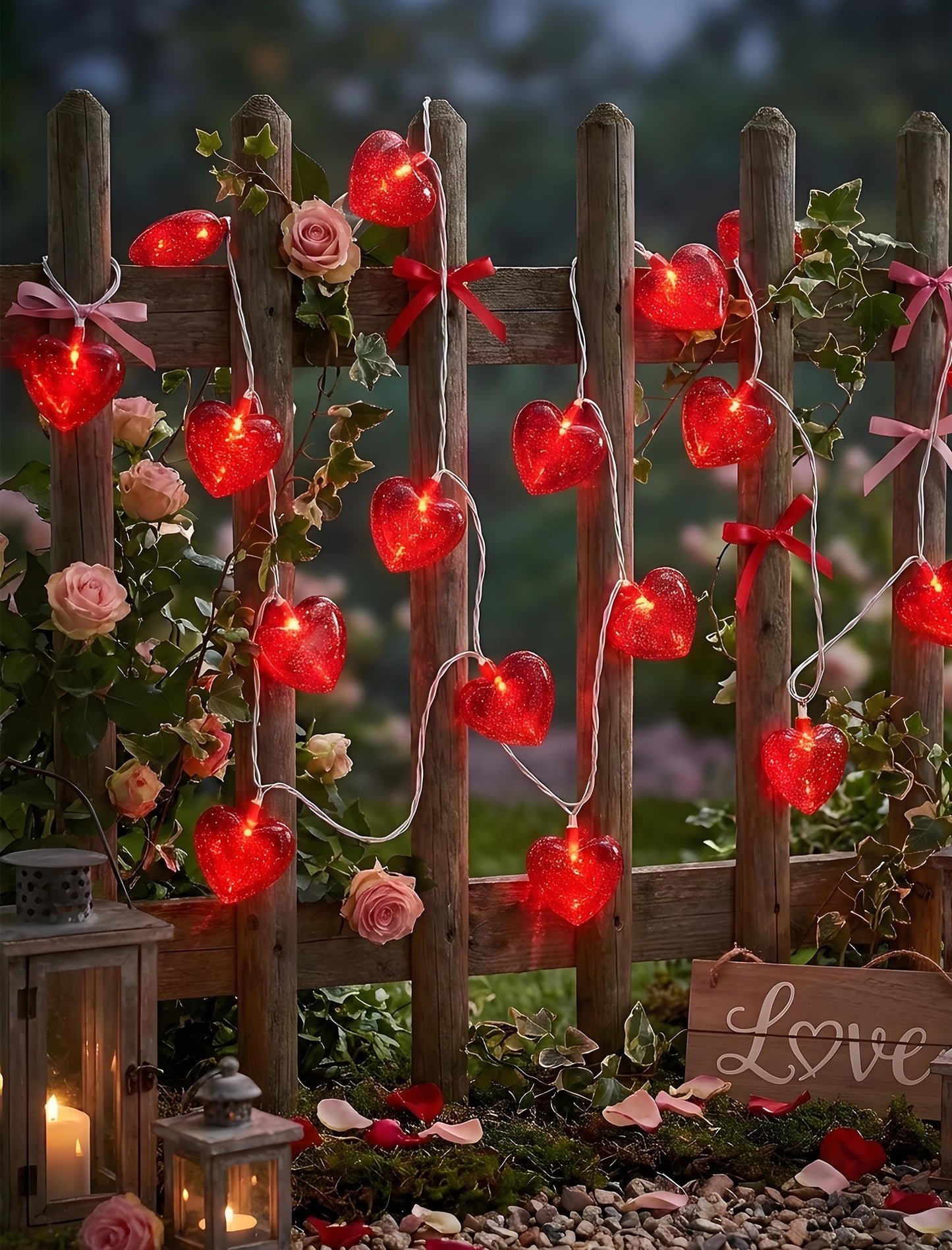 Valentines Red Heart String Lights Plug in, 8.5Ft Outdoor Valentine's Day Decorations Lights with 10 Red Glitter Heart Lights, Hanging Heart Fairy Lights for Indoor Window Wedding Birthday Party Decor