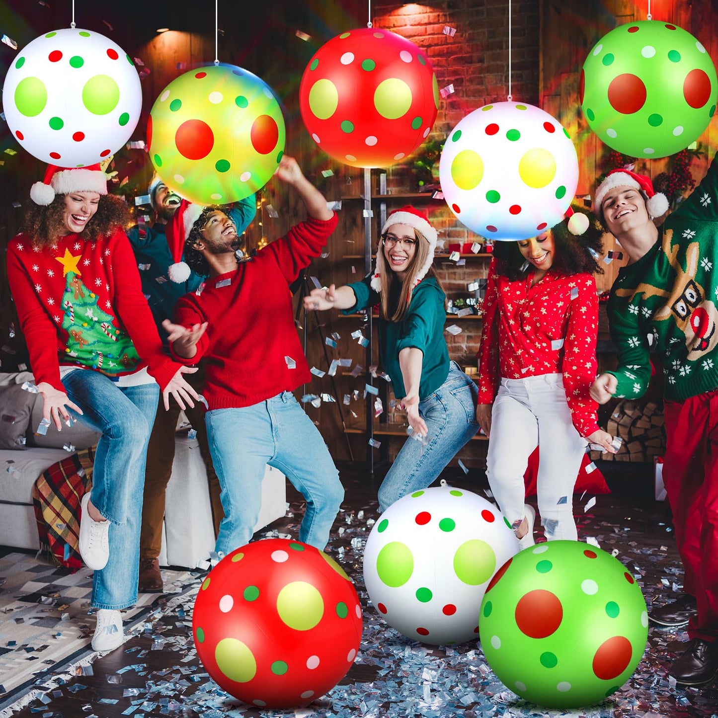 Jetec 12 Pcs Christmas Inflatable Balls 12 Inch Light Up Giant Inflatable Christmas Decorations Lime Green PVC Blow Up Xmas Large Hanging Ball Ornaments for Tree Porch Lawn Yard Holiday Outdoor Decor