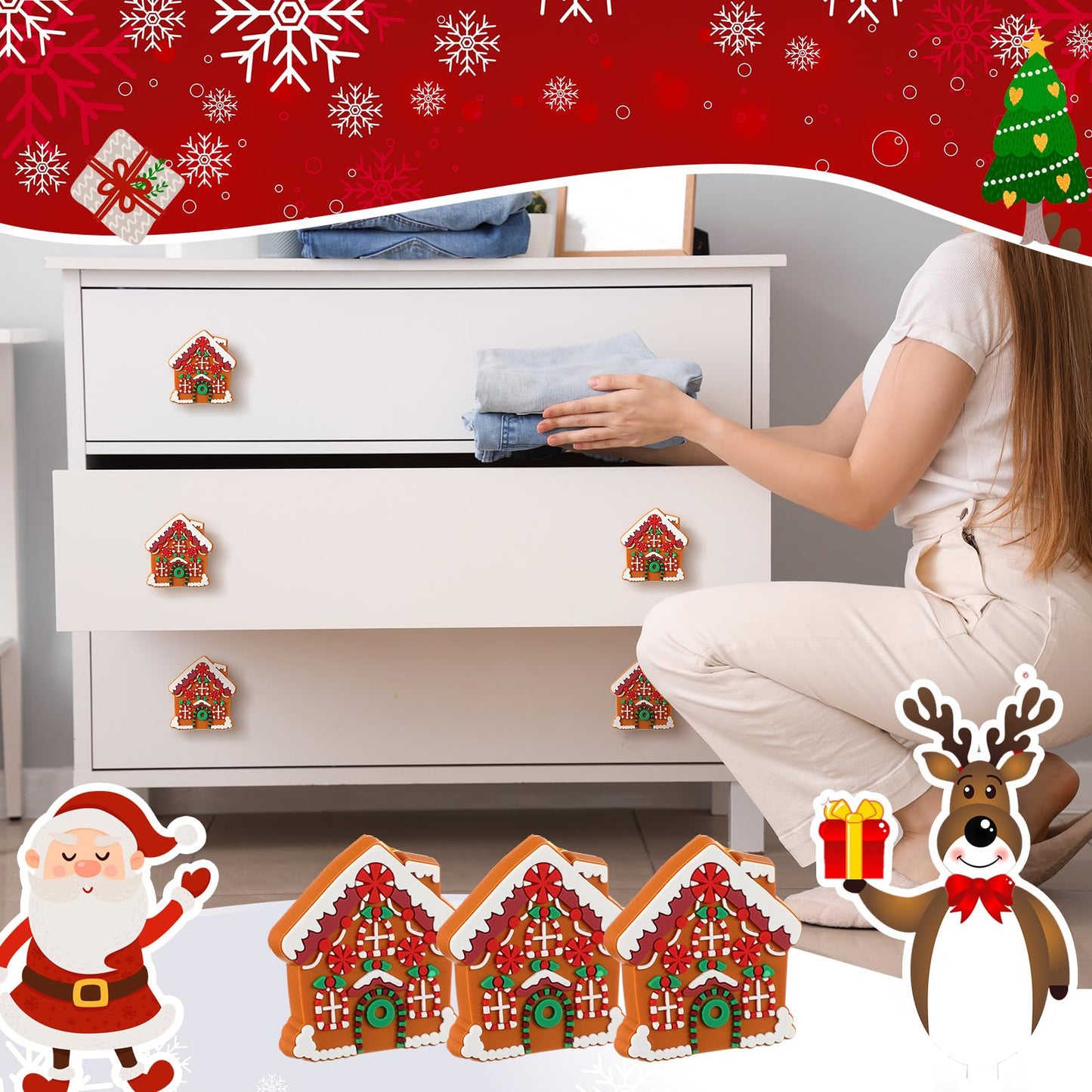 Moxweyeni 12 Pieces Christmas Cabinet Knobs for Kitchen Gingerbread Knobs Silicone Hand Cabinet Knob Cover Christmas Decorative Drawer Pulls for Xmas Winter Kitchen Home Party Decorations