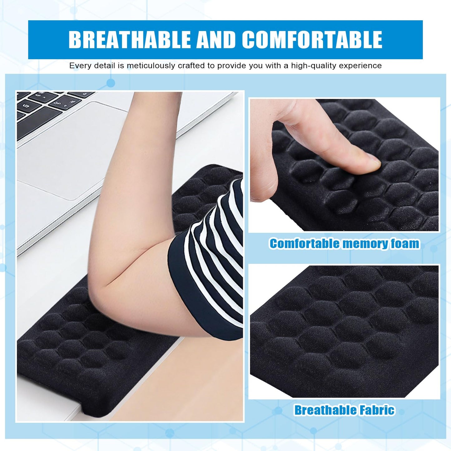 L-Shaped Desk Elbow Pads (2-Pack) - Adjustable Spacing Memory Foam Desk Edge Cushion for Forearm & Wrist Support, Ergonomic Desk Arm Rest for Office, Gaming