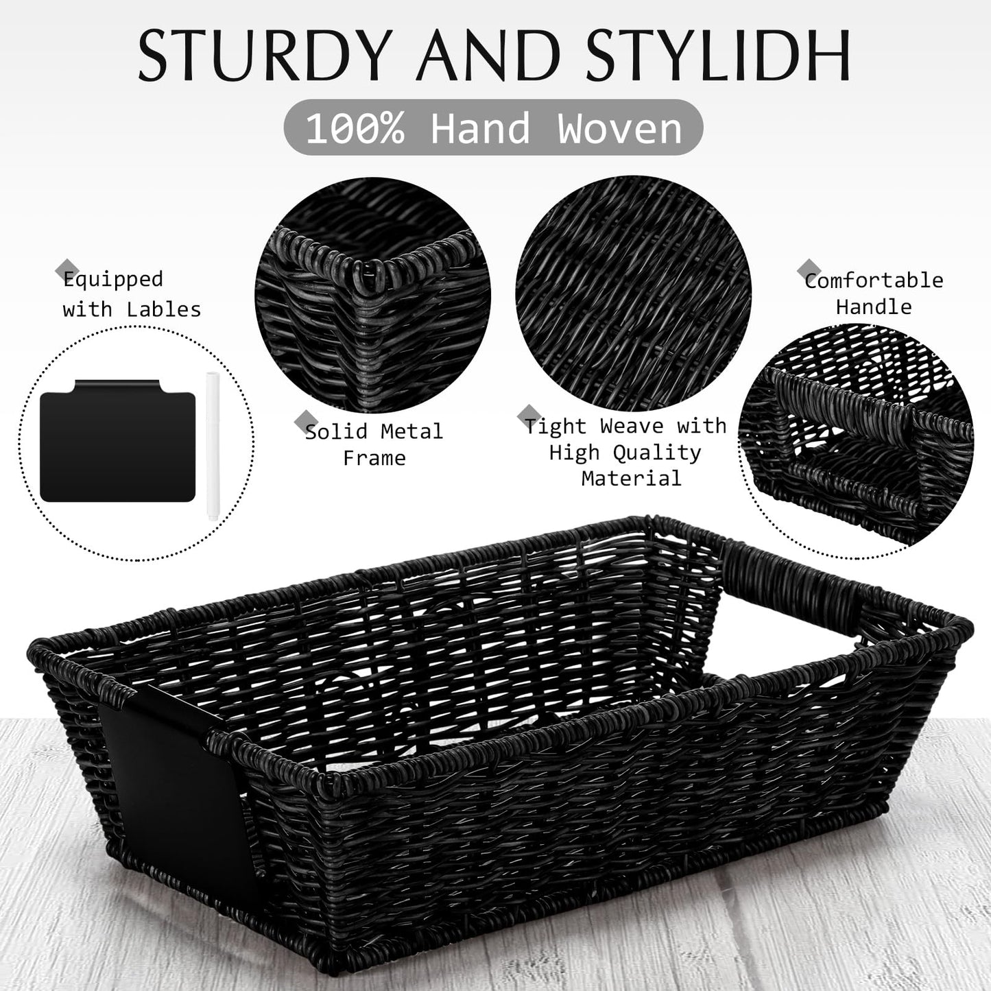 Marsui 9 Pcs Wicker Storage Baskets for Pantry Organization with Handle Labels Handwoven Multi-size Brown Small Organizer Baskets Storage Bins Container for Shelves Closet Toilet Christmas Holiday