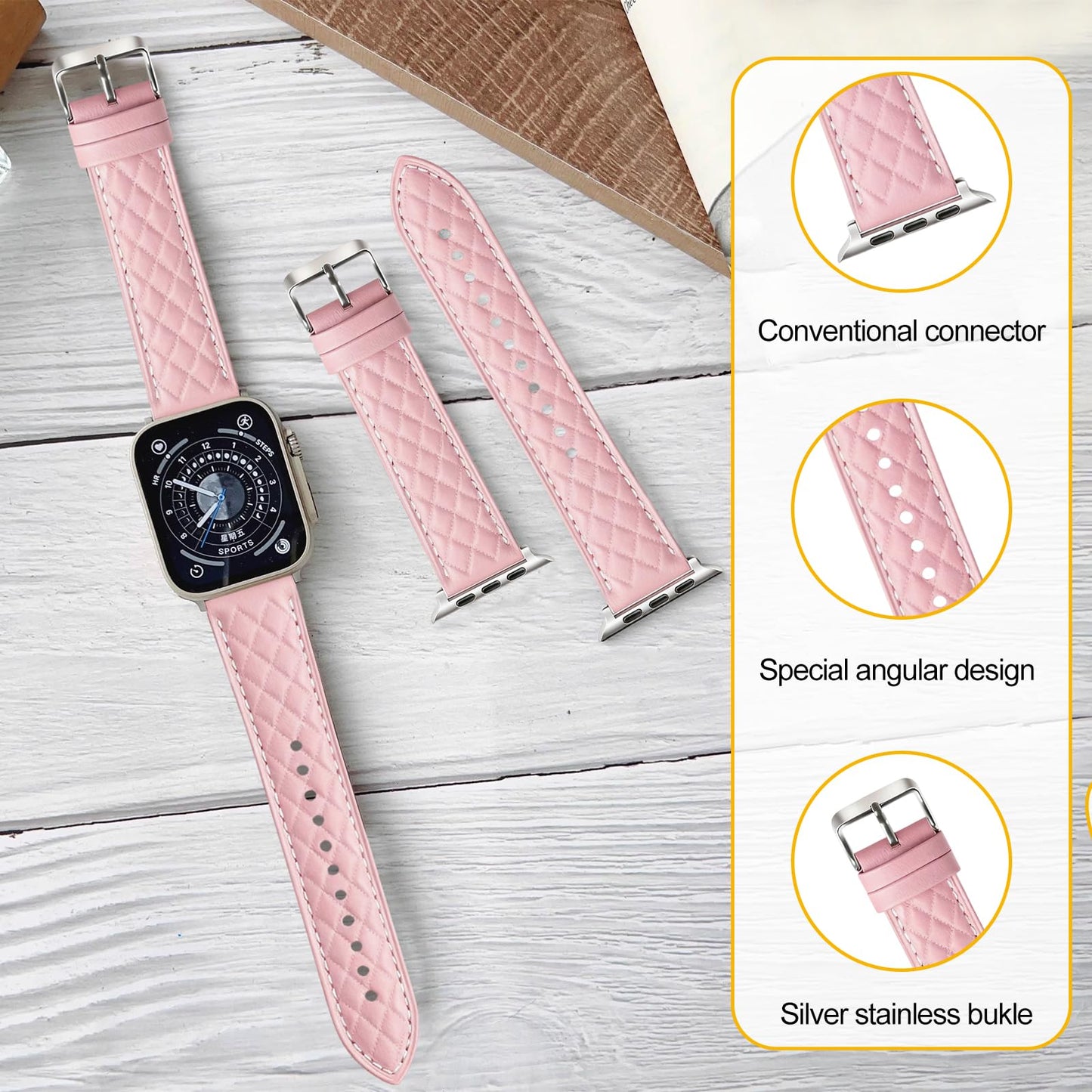 Women Genuine Lether Watch Band for Apple Watch, Dressy Soft Leather Watch Strap for Small Wrist, Compatible with Apple Watch Series 11 10 9 8 7 6 SE Ultra 3 2 1 38mm 40mm 41mm 42mm 44mm 45mm 46mm 49mm
