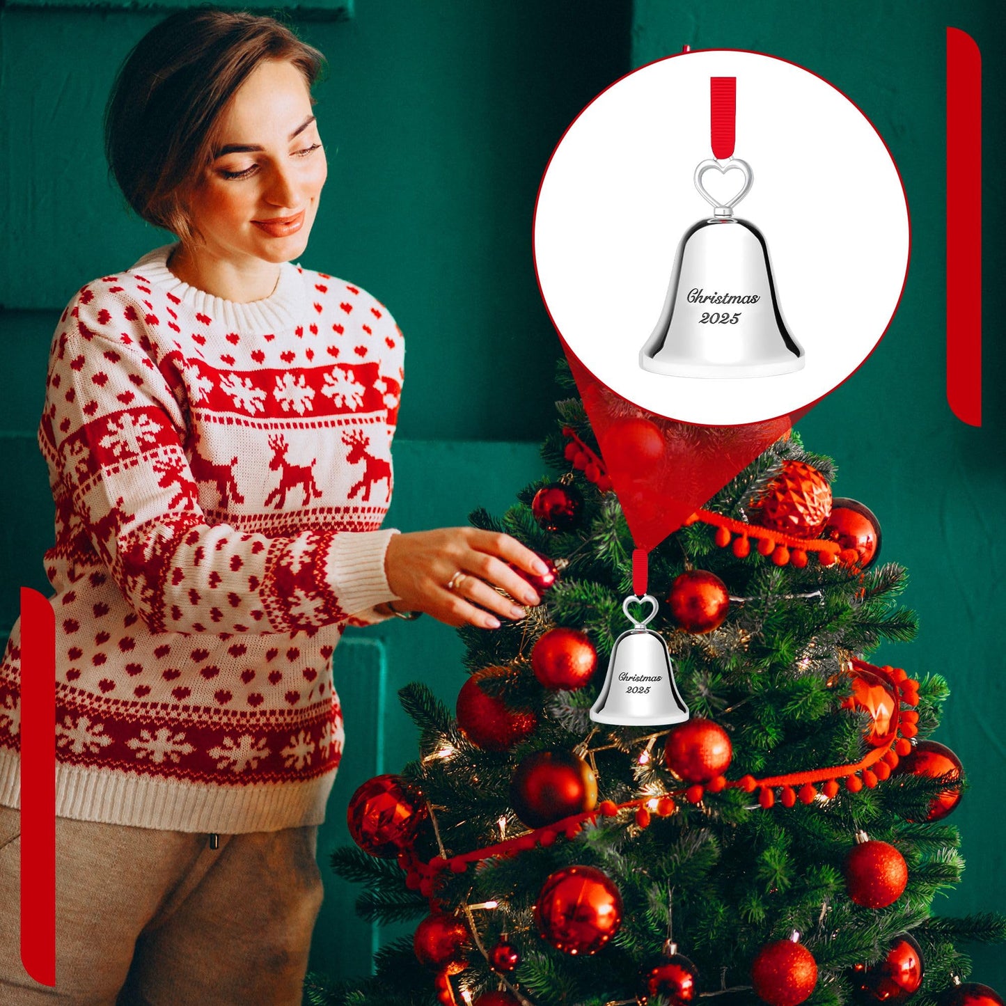 Christmas Bell Ornament 2025 – Elegant Holiday Keepsake with “Christmas 2025” Engraving – Collectible Ornament with Ribbon and Ringing Bell Sound