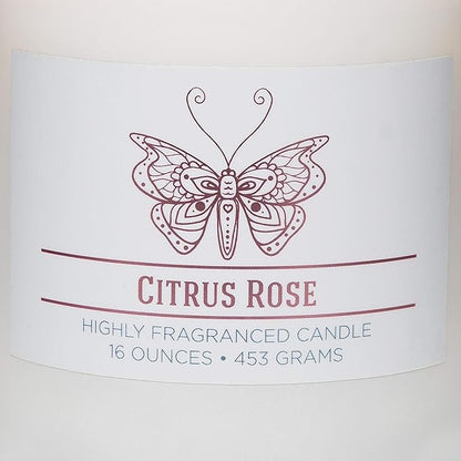 Carolina Citrus Rose Scented Candle, 16 oz Wellness Relaxing Aromatherapy Candle, 2 Wick White Jar Soy Blend Wax, Candles for Home, 60H Burn - Made in The USA