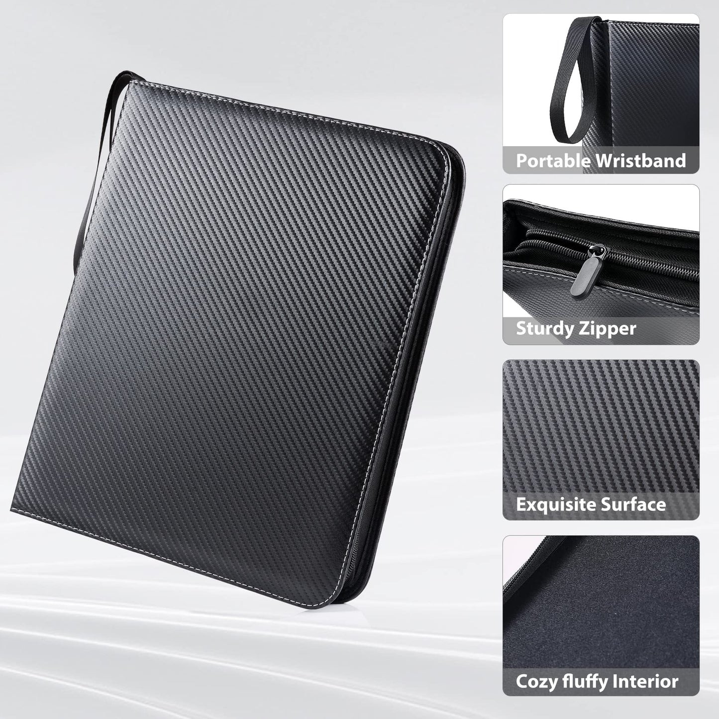 WOT I Trading Card Binder, 900 Pockets Sleeves with Zipper, Double Sided Pockets Card Holder Carry Case for Baseball Card, Football Card