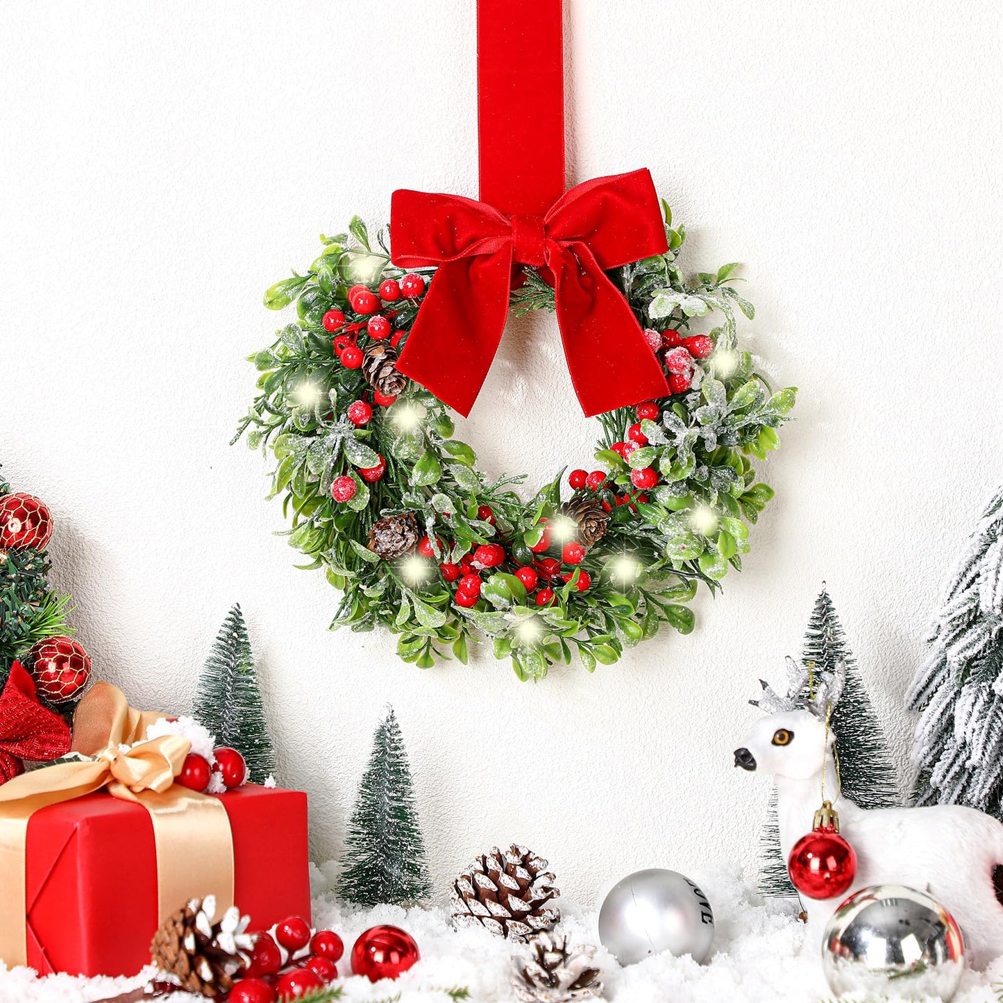 Thiccywoov 2 Pcs 9 Mini Christmas Wreath for Front Door Christmas Artificial Red Berries Parasitic Leaf Winter Wreath for Cabinet Wedding Window Home Wall Indoor Decor