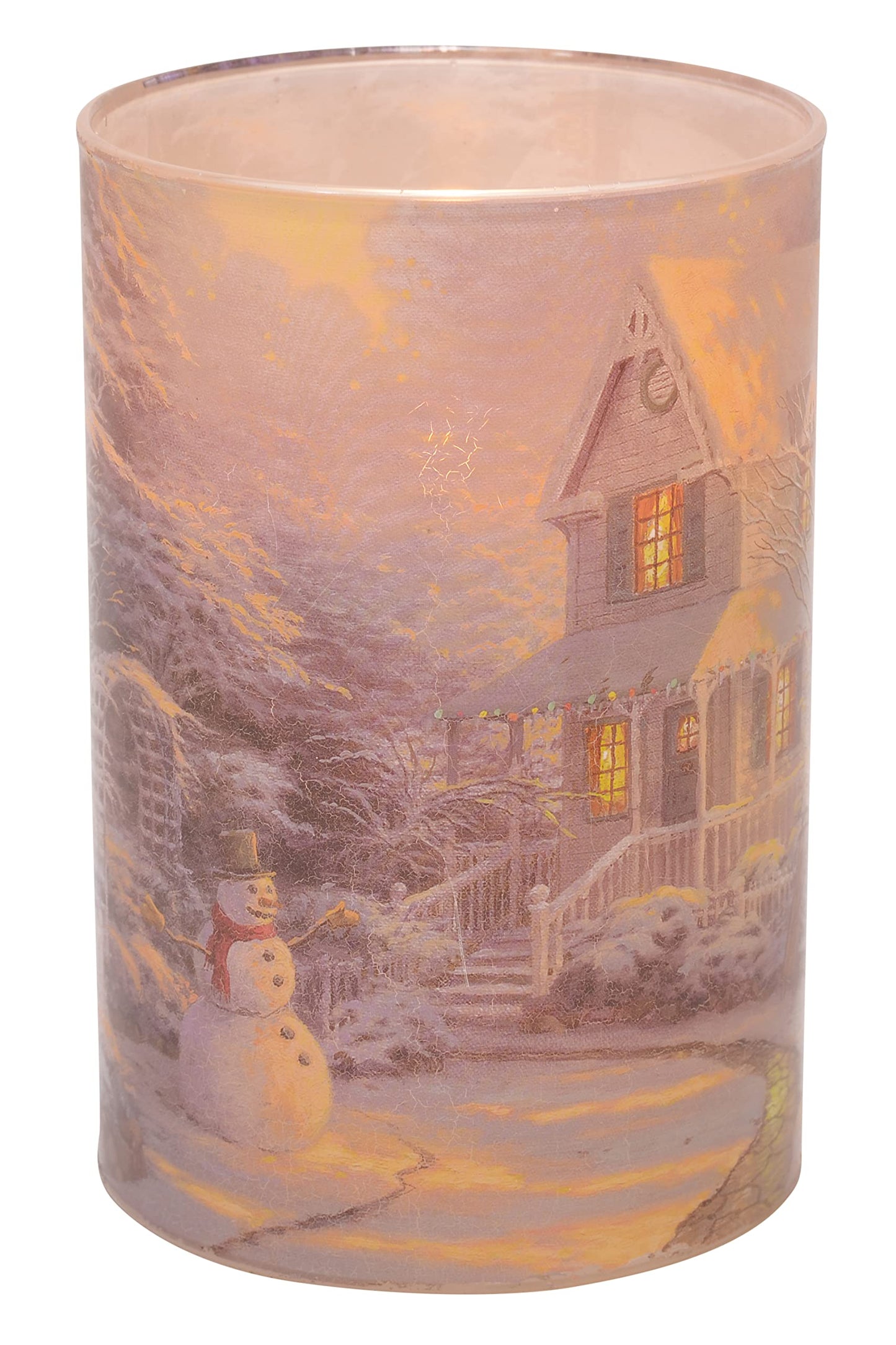 Mark Feldstein & Associates Thomas Kinkade The Night Before Christmas Flameless LED Glass Pillar Candle, 4 x 6 Inch