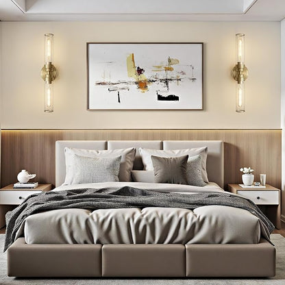 Bathroom Light Fixtures, Gold Wall Sconce in Clear Glass Vanity Lights, Modern Bathroom Vanity Light Up and Down Sconces Wall Lighting for Living Room, Hallway, Bedroom - Bulb Not Included