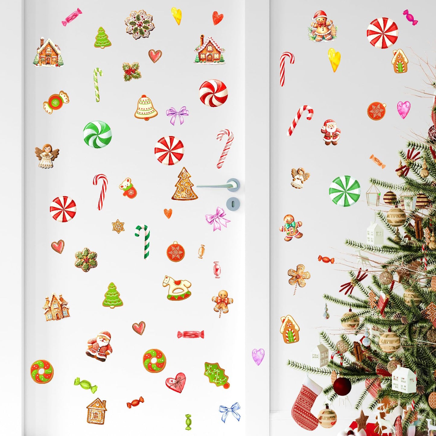 Christmas Ornaments Wall Decals Peel and Stick Christmas Candy Wall Stickers Removable Candy Cane Wall Stickers Peppermint Floor Decals Xmas Candyland Home Decor Holiday Party Decorations