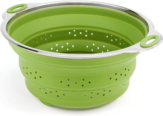 Best Large Collapsible Silicone Colander/Strainer with Stainless Steel Base by Chef Frog