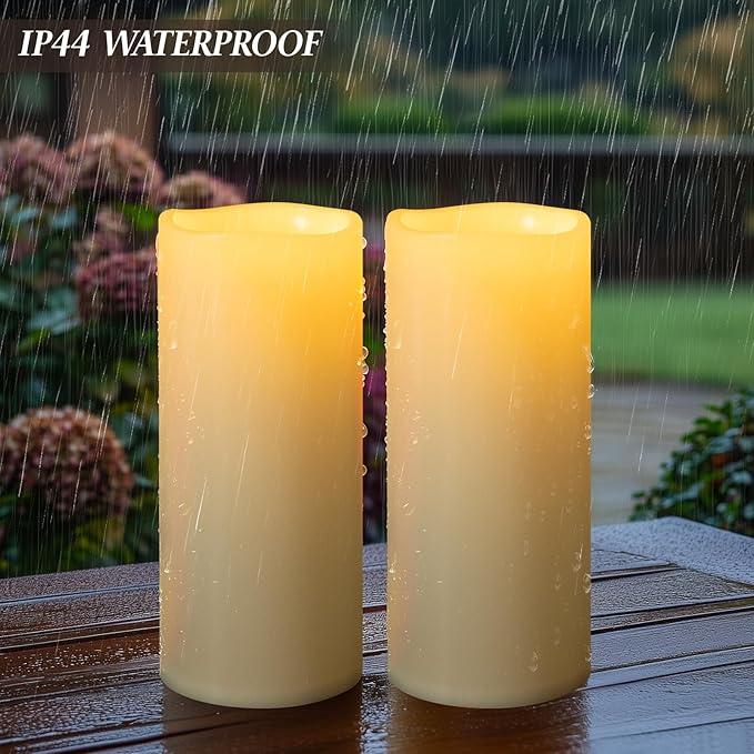 5" x 14" Large Waterproof Outdoor Flameless Candles Battery Operated LED Flickering Pillar Candles with Remote and Timer for Indoor Outdoor Lanterns, Off White, Long Lasting, Set of 2