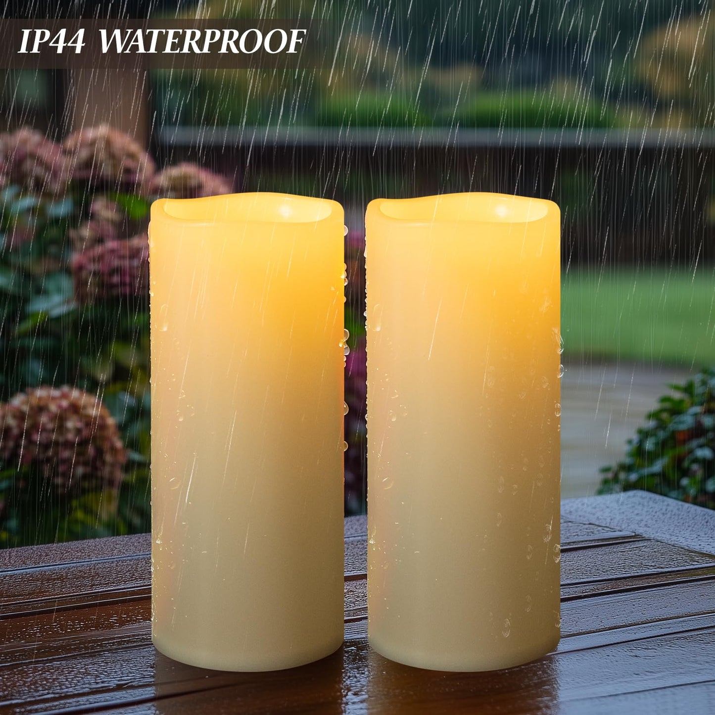Yongmao 5" x 14" Large Waterproof Outdoor Flameless Candles Battery Operated LED Flickering Pillar Candles with Remote and Timer for Indoor Outdoor Lanterns, Off White, Long Lasting, Set of 2