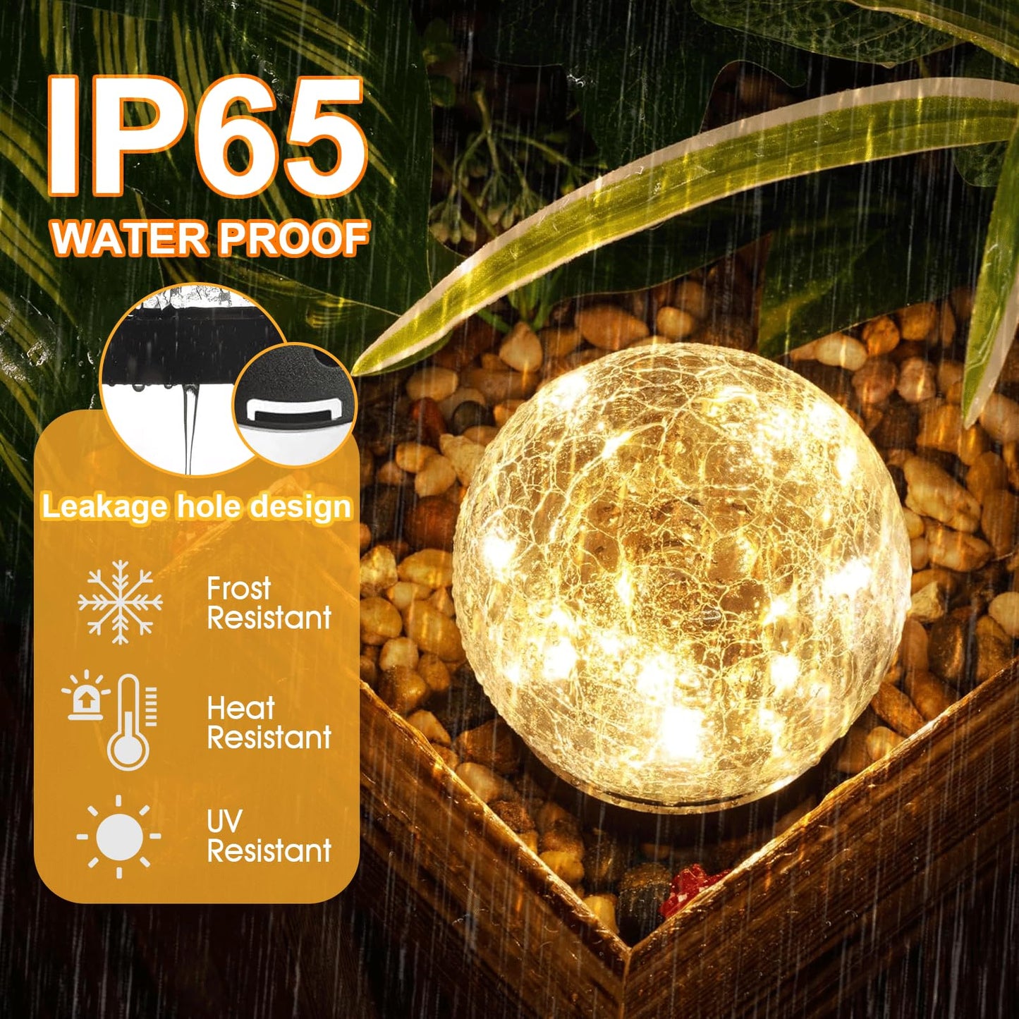 TARANEM Solar Lights Outdoor Waterproof 30LEDS, 4 Pack Cracked Glass Solar Globe Lights Outdoor with Auto On/Off, Outside Decorations for Yard,Garden,Patio, Pathway,Landscape - Warm White
