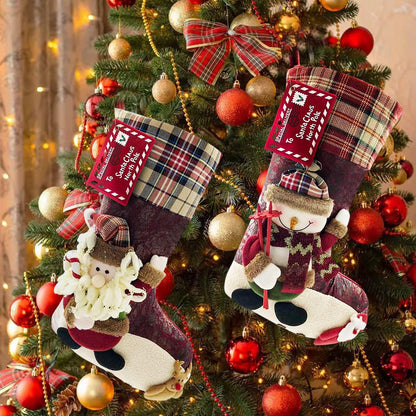 ETERAMUS 21 inch Plaid Christmas Stockings Santa Claus with Deer, Bear, Animal One Piece, Felt Large Plush 3D Reindeer Xmas Stocking for Girls Boys Tree Mantel Party Décor (Red Santa Claus)