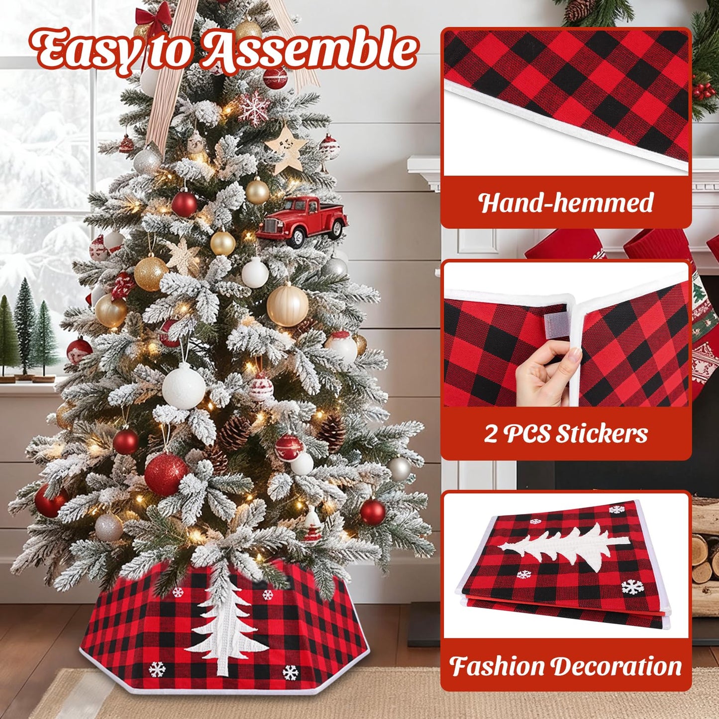 EverMerry Christmas Tree Collar, 26’’ Christmas Tree Skirt Decorations Stand, Foldable Willow Skirt Ring for Artificial Trees Decor Base Cover & Holiday Decor & Party (Red & Black Plaid)