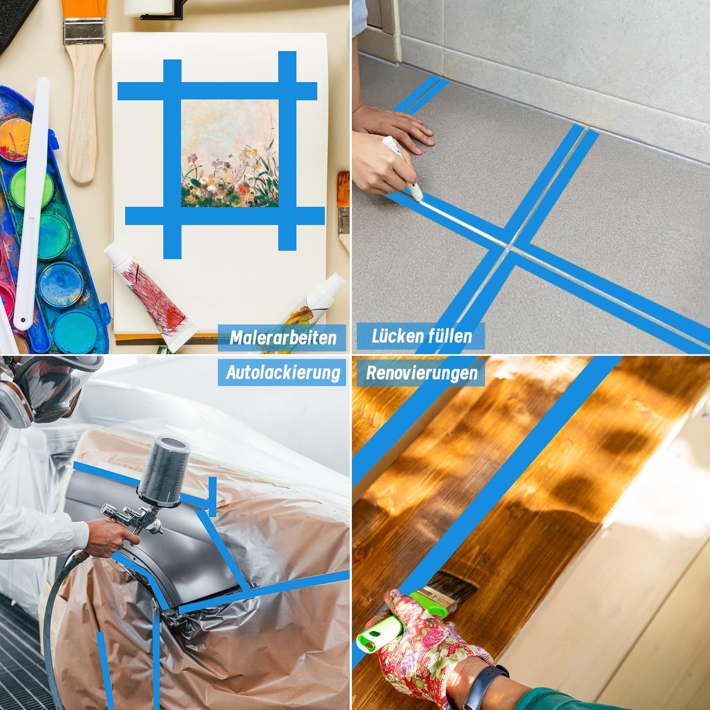 Fyguard 4 Rolls Blue Painters Tape, 1Inch x 55 Yards - Multi-Surface Masking Tape for Wall Painting & DIY Home Use