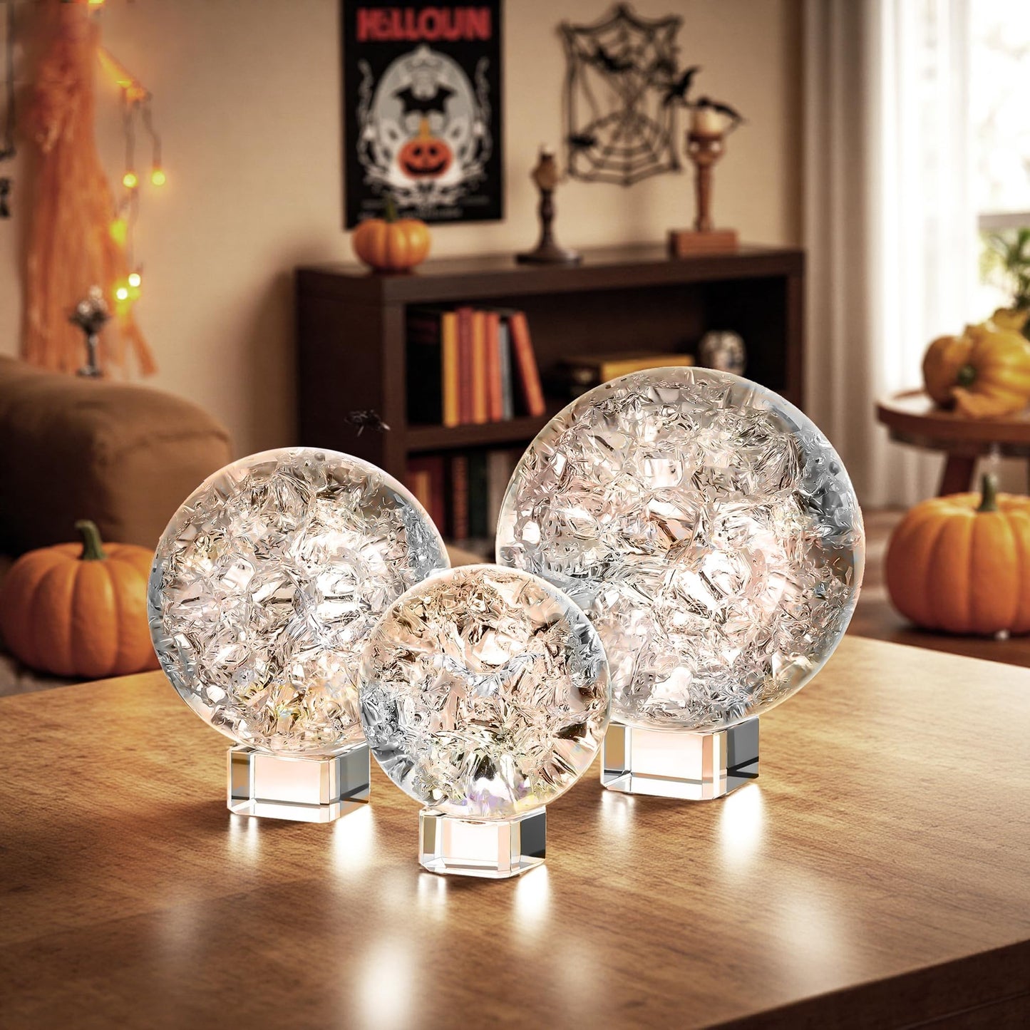 ZEERSHEE Set of 3 60/80/100mm Crystal Cracked Balls Glass Globe Paperweight Decor Solid Decorative Sphere with Stand Feng Shui Divination or Fortune Telling Ball