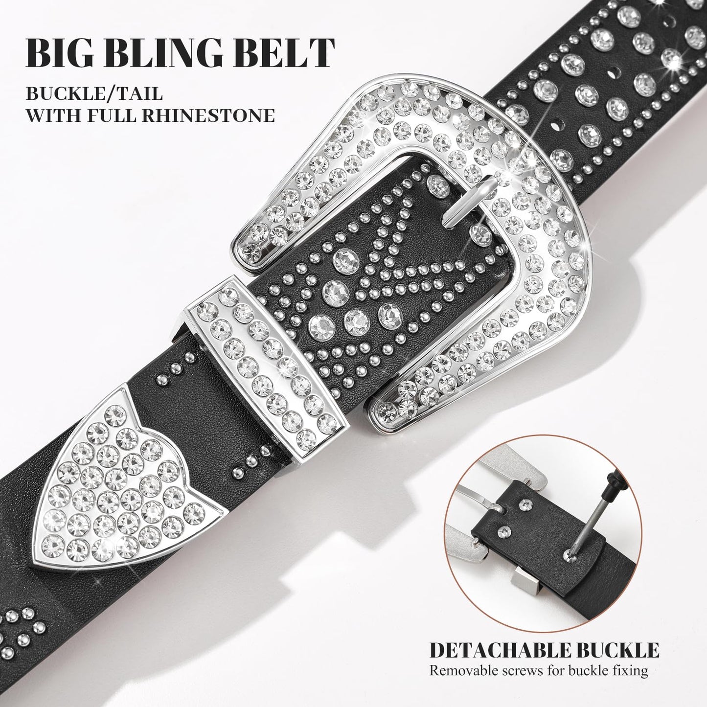 JASGOOD Rhinestones Belt for Women Men Plus Size Western Cowboy Cowgirl Studded Diamond Leather Waist Belt for Jeans Pants