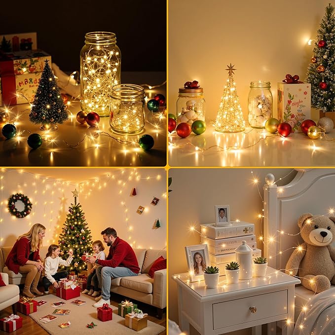Mlambert LED Fairy Lights Battery Operated with Timer, Rechargeable Mini Twinkle Lights for Christmas Decor Holiday Party, 98.4FT(16.4x6), Warm White