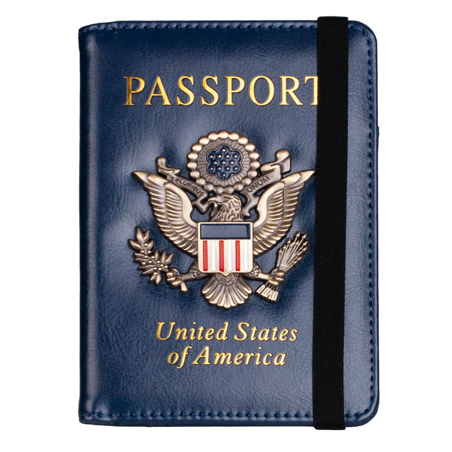 TOURSUIT RFID Blocking Passport Holder for Women Men, Leather Passport Travel Wallet with 3D Metal Badge, Travel Document Holder Cover Accessories (Dark Blue)