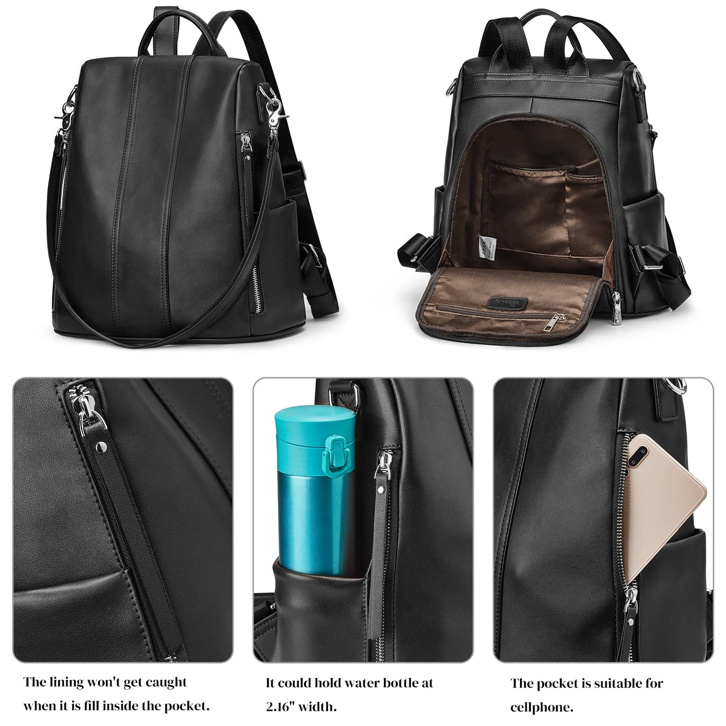 S-ZONE Leather Backpack Purses for Women Antitheft Rucksack Shoulder Bag Medium
